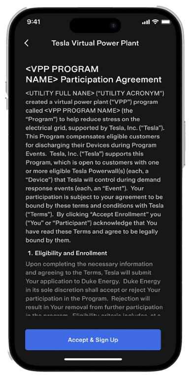 Tesla Battery Enrollment Instructions Landing Page